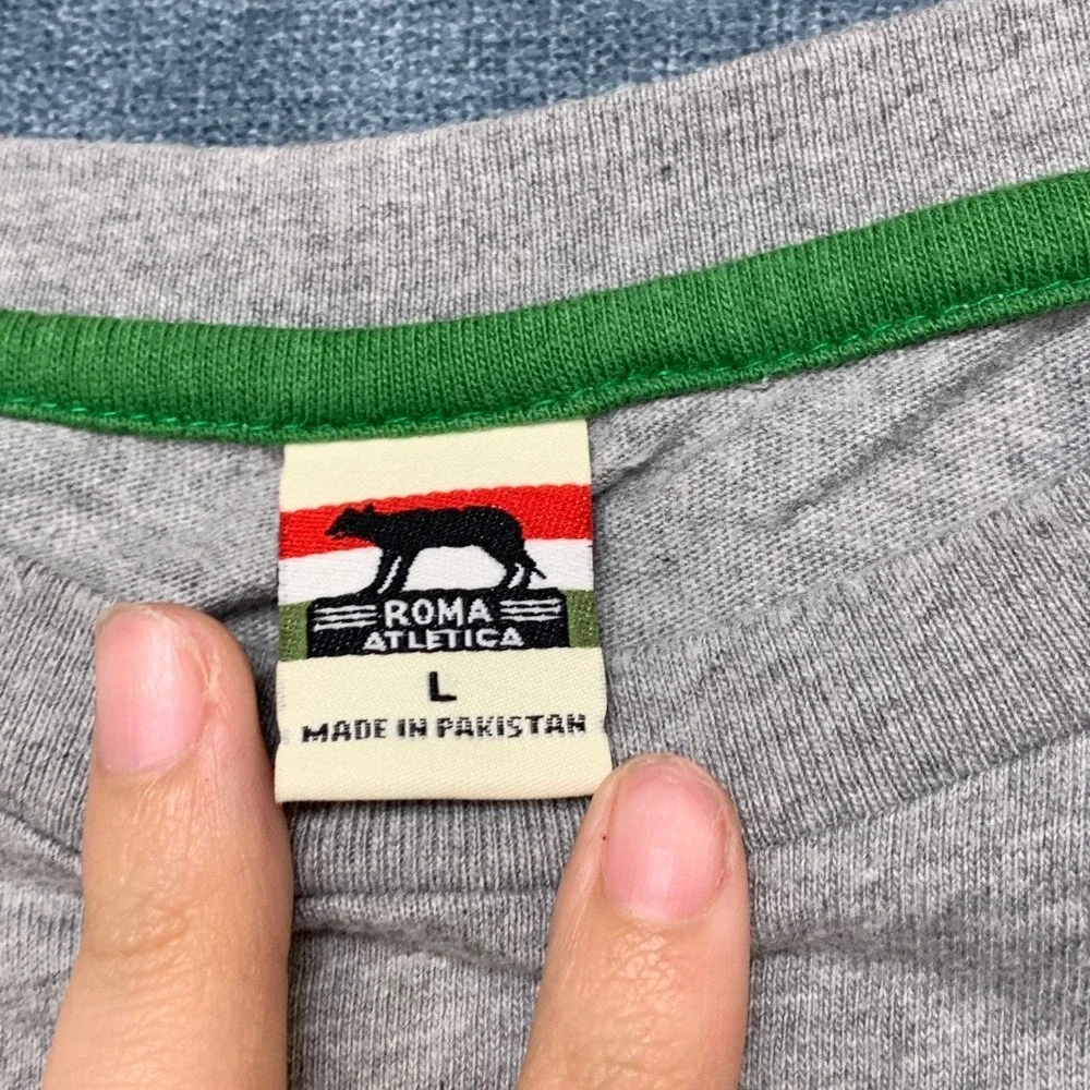 VTG Roma Atletica T Shirt Mens Large Gray Cotton Italia Patchwork Graphic